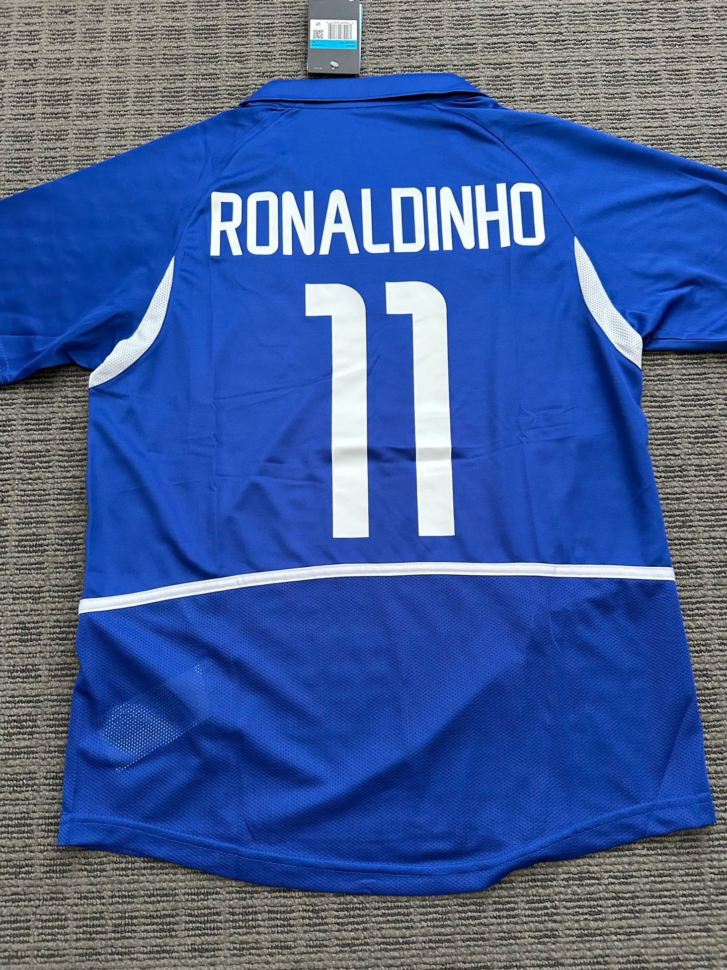 Soccer Jersey Brazil Away Blue FWC 2002 Ronaldinho Gaucho #11 Men Size Football