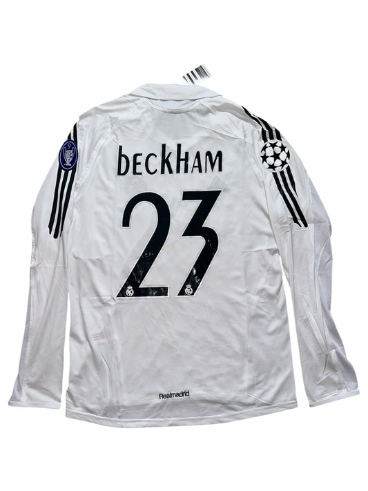 Real Madrid Beckham #23 Soccer Jersey Retro white Long Sleeves