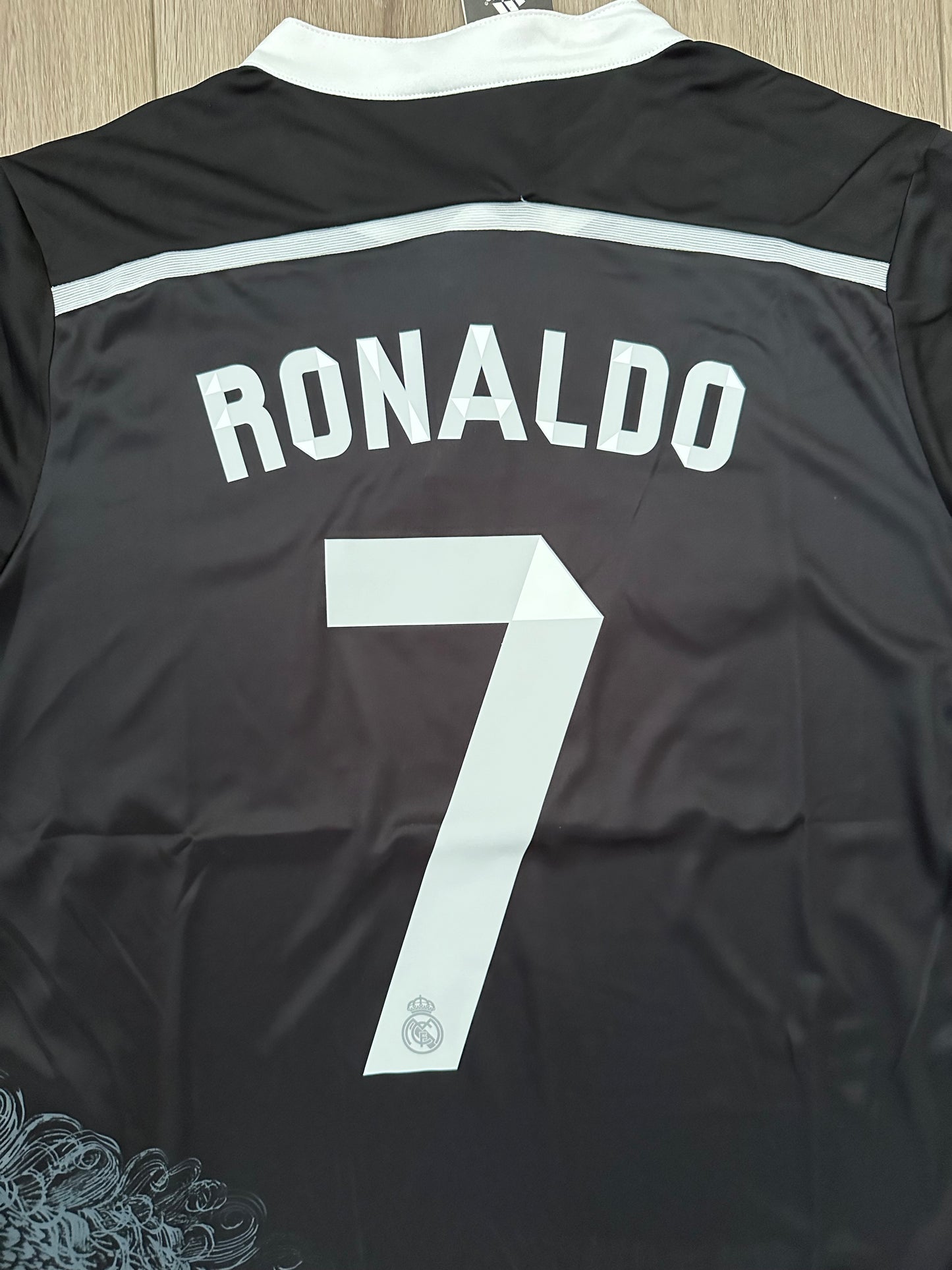 Ronaldo CR7 #7 Soccer Jersey Away Real Madrid Black 2014 Long Sleeves Men Size