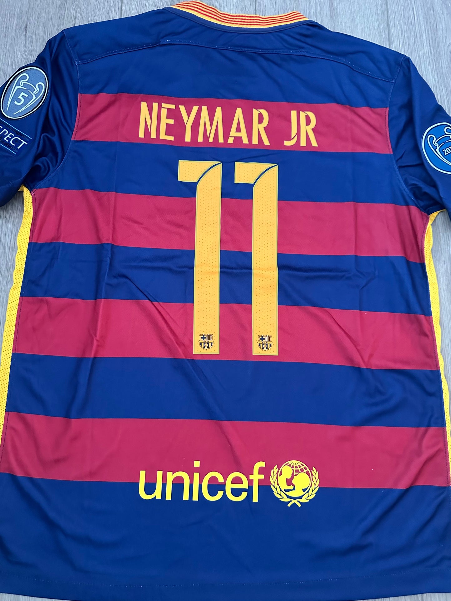 Neymar Jr Barcelona Soccer Jersey 2016 Home Champions Regular Men’s size Shirt