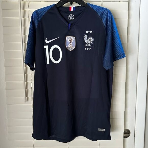 France Kylian Mbappe Soccer Jersey 2018 Home Blue FWC #10 Men Size Shirt