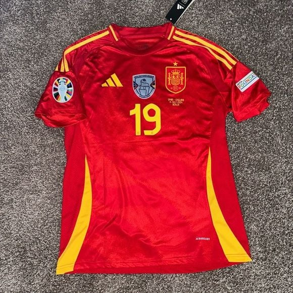 Spain Lamine Yamal #19 Soccer Jersey Red Home FINAL 2024 Eurocup Men Size Team