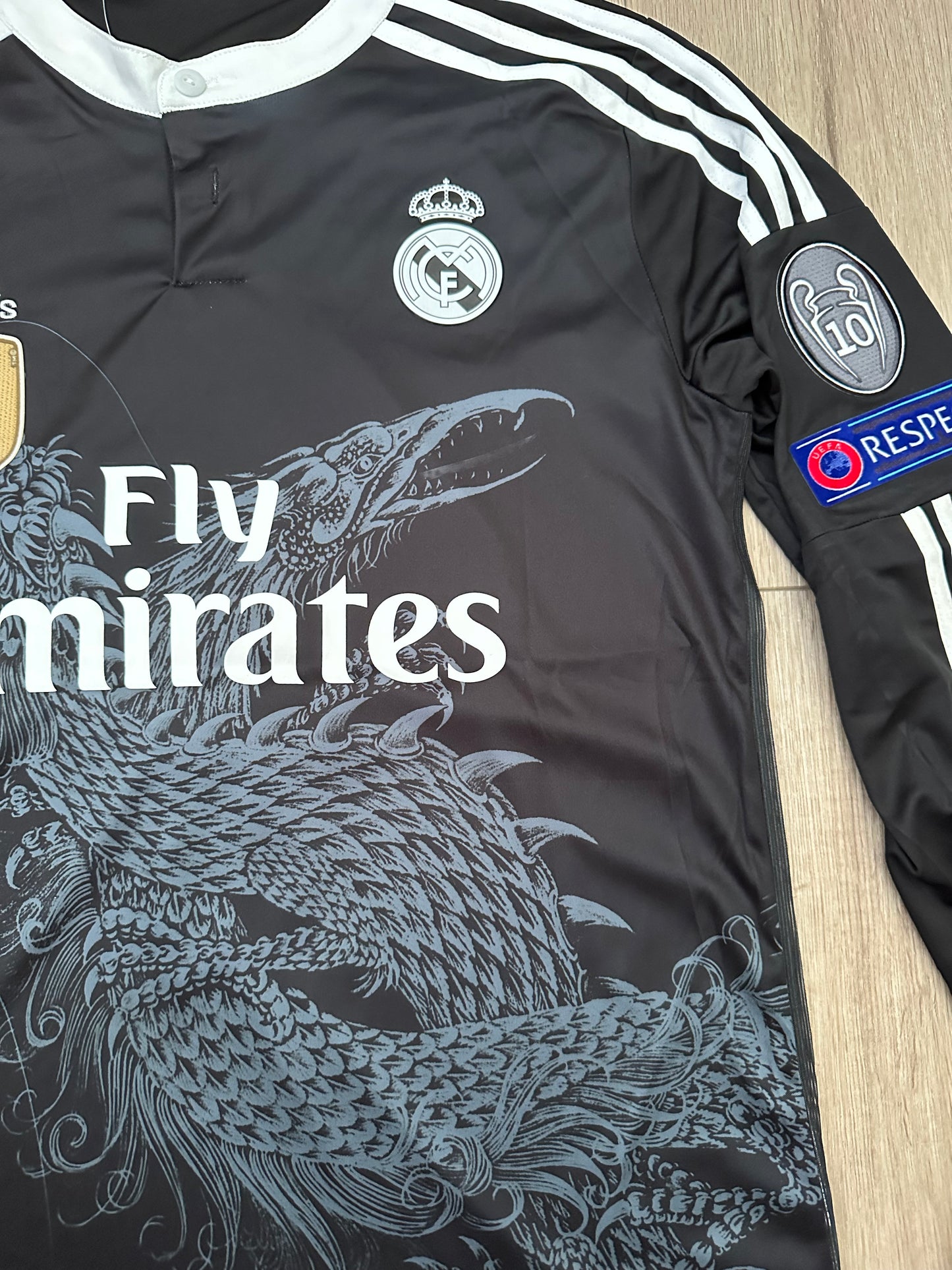 Ronaldo CR7 #7 Soccer Jersey Away Real Madrid Black 2014 Long Sleeves Men Size