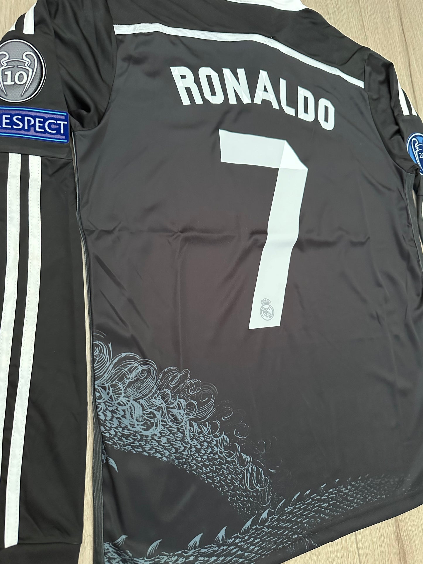 Ronaldo CR7 #7 Soccer Jersey Away Real Madrid Black 2014 Long Sleeves Men Size