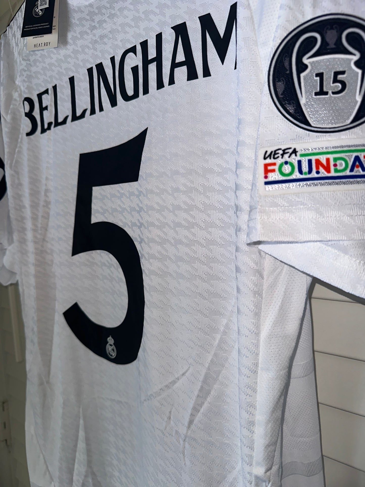 Real Madrid Jude Bellingham #5 2024/25 UCL Home White Soccer Jersey Men Size