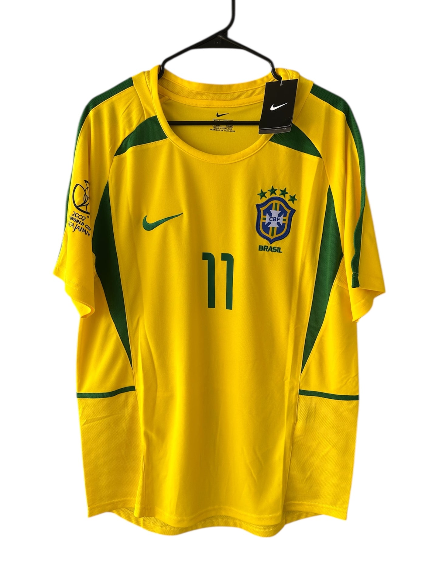 Ronaldinho Gaucho Brazil 2002 FWC Soccer Jersey Home Yellow #11 Regular size Men
