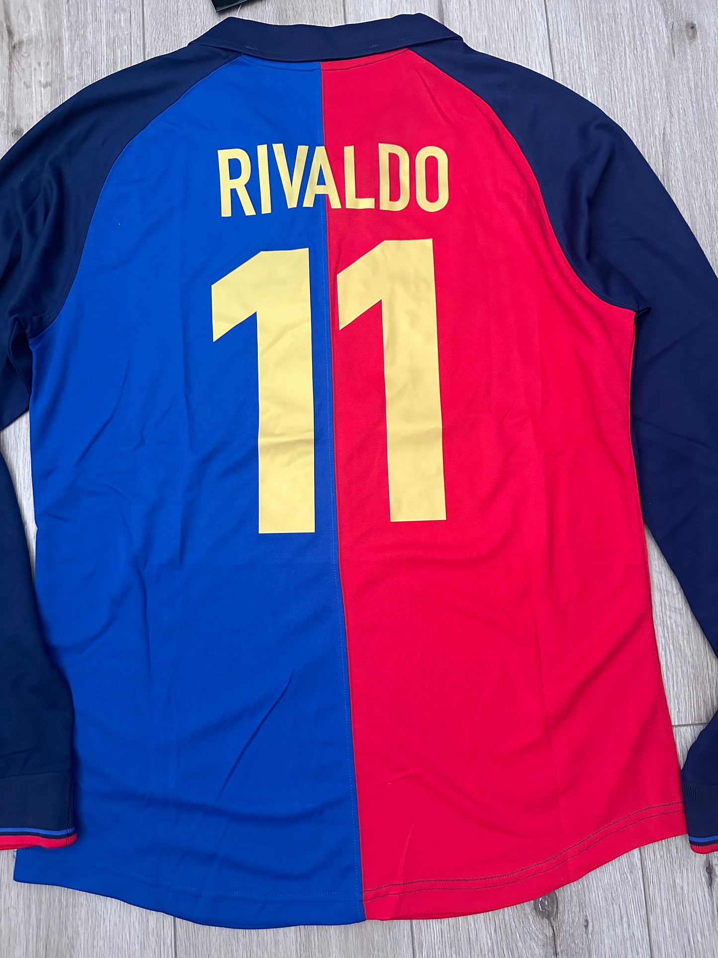 Barcelona Rivaldo 1999 Soccer Jersey Retro Long Sleeves Home #11 Shirt Men Size