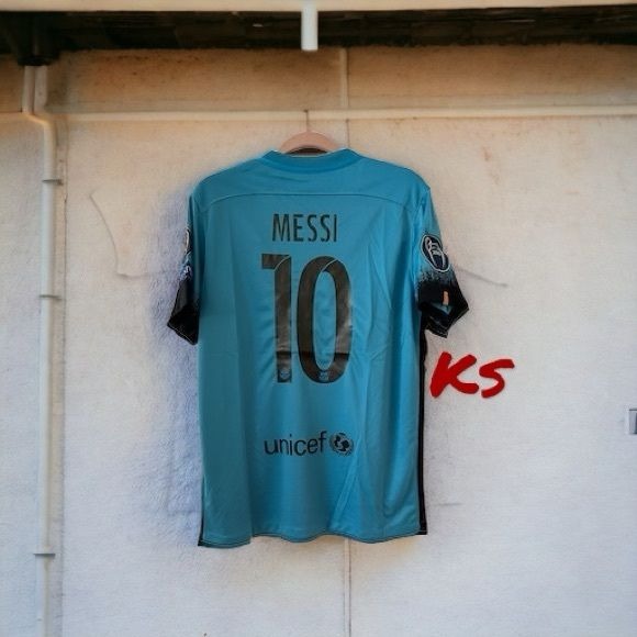 Barcelona Messi #10 Retro Soccer Jersey Blue Third 15/16 UCL Men Size Shirt