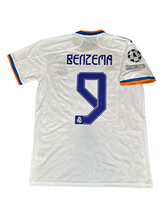 Real Madrid Karim Benzema #9 Final 2022 Soccer Jersey Home White Men Shirt Size