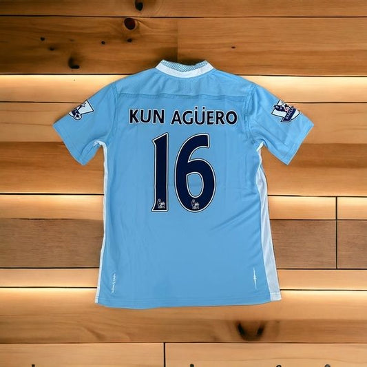 Manchester City Kun Aguero 2012 Soccer Jersey #16 Home Football Men Size Shirt