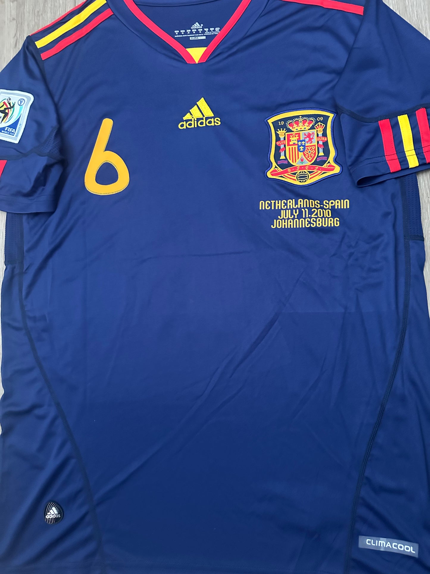 Spain Andres Iniesta 2010 Soccer Jersey Final Fifa World Cup Blue Size Men Shirt