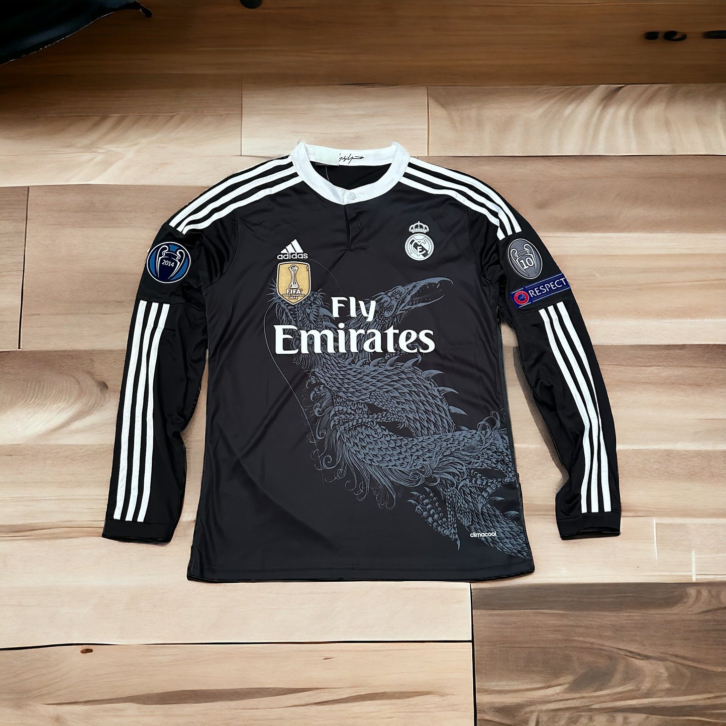 Ronaldo CR7 #7 Soccer Jersey Away Real Madrid Black 2014 Long Sleeves Men Size