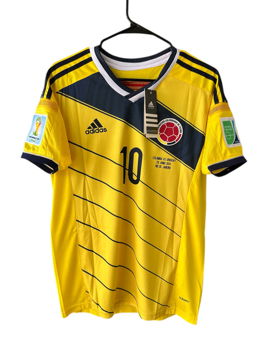 Colombia James Rodriguez #10 Home Yellow FWC Soccer Jersey 2014 Legend Men