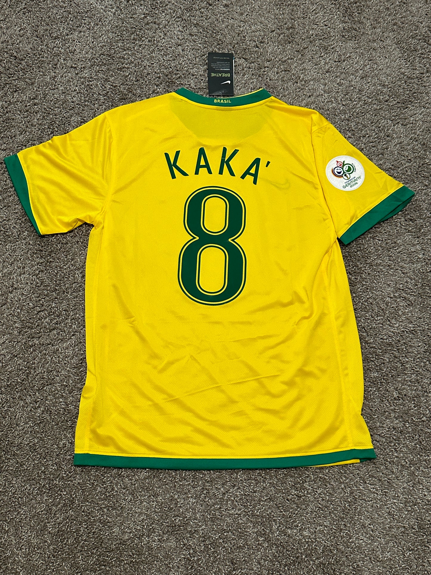 Brazil 2006 Ricardo Kaka’ #8 Soccer Jersey World Cup Yellow Home Men Shirt Size