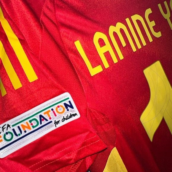 Spain Lamine Yamal #19 Soccer Jersey Red Home FINAL 2024 Eurocup Men Size Team