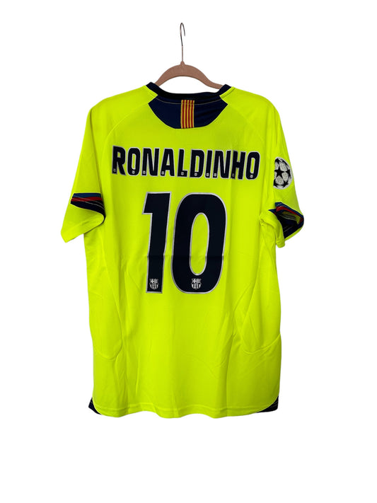 Barcelona Ronaldinho #10 Retro Soccer Jersey Away Yellow 05/06 UCL Men Size Team