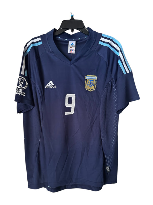 Argentina Gabriel Batistuta #9 Retro Soccer Jersey Away Blue FWC 2002 Men Size