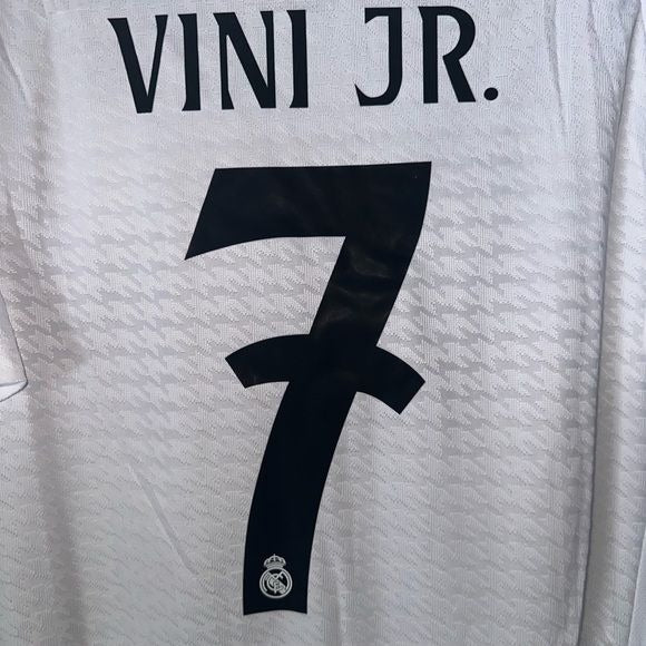 Real Madrid Vinicius Jr #7 2024/25 Home White UCL Soccer Jersey Men Size Shirt