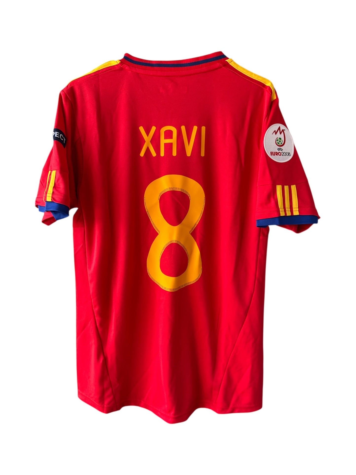 Spain Xavi Hernandez #8 Home Red Retro 2008 Soccer Jersey EURO Men Size Shirt