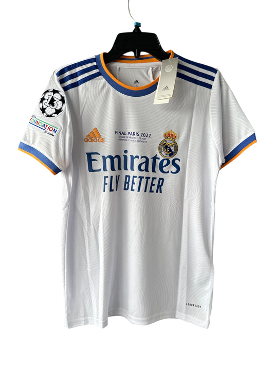 Real Madrid Karim Benzema #9 Final 2022 Soccer Jersey Home White Men Shirt Size