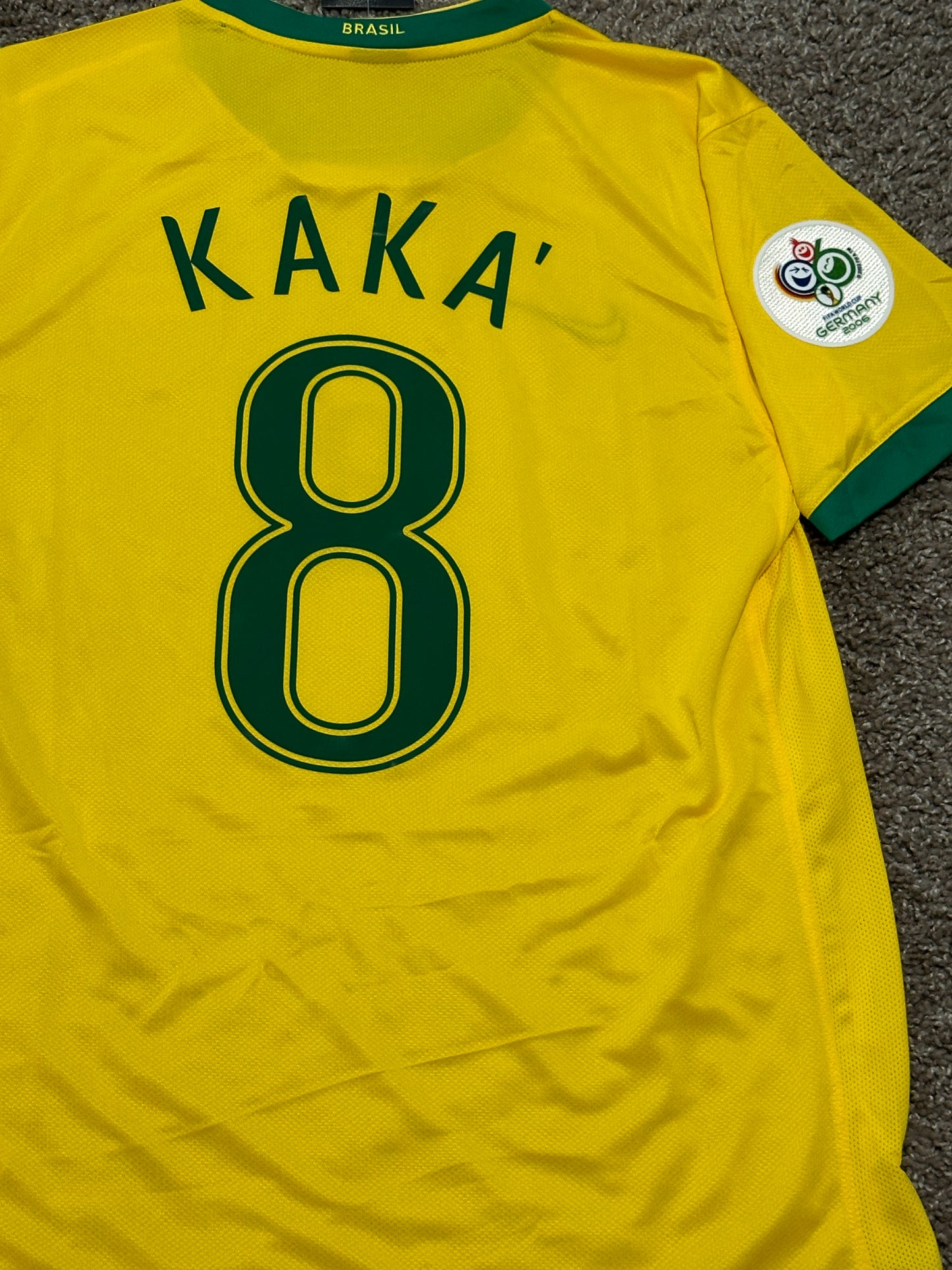 Brazil 2006 Ricardo Kaka’ #8 Soccer Jersey World Cup Yellow Home Men Shirt Size