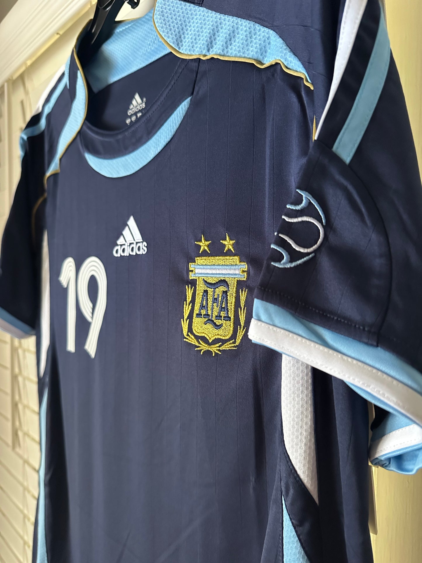 Argentina Messi #19 Retro Soccer Jersey Away Blue 2006 FWC Men Size Shirt