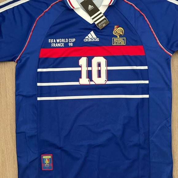 France Zinedine Zidane Soccer Jersey Retro Final 1998 #10 Blue Regular Men Size