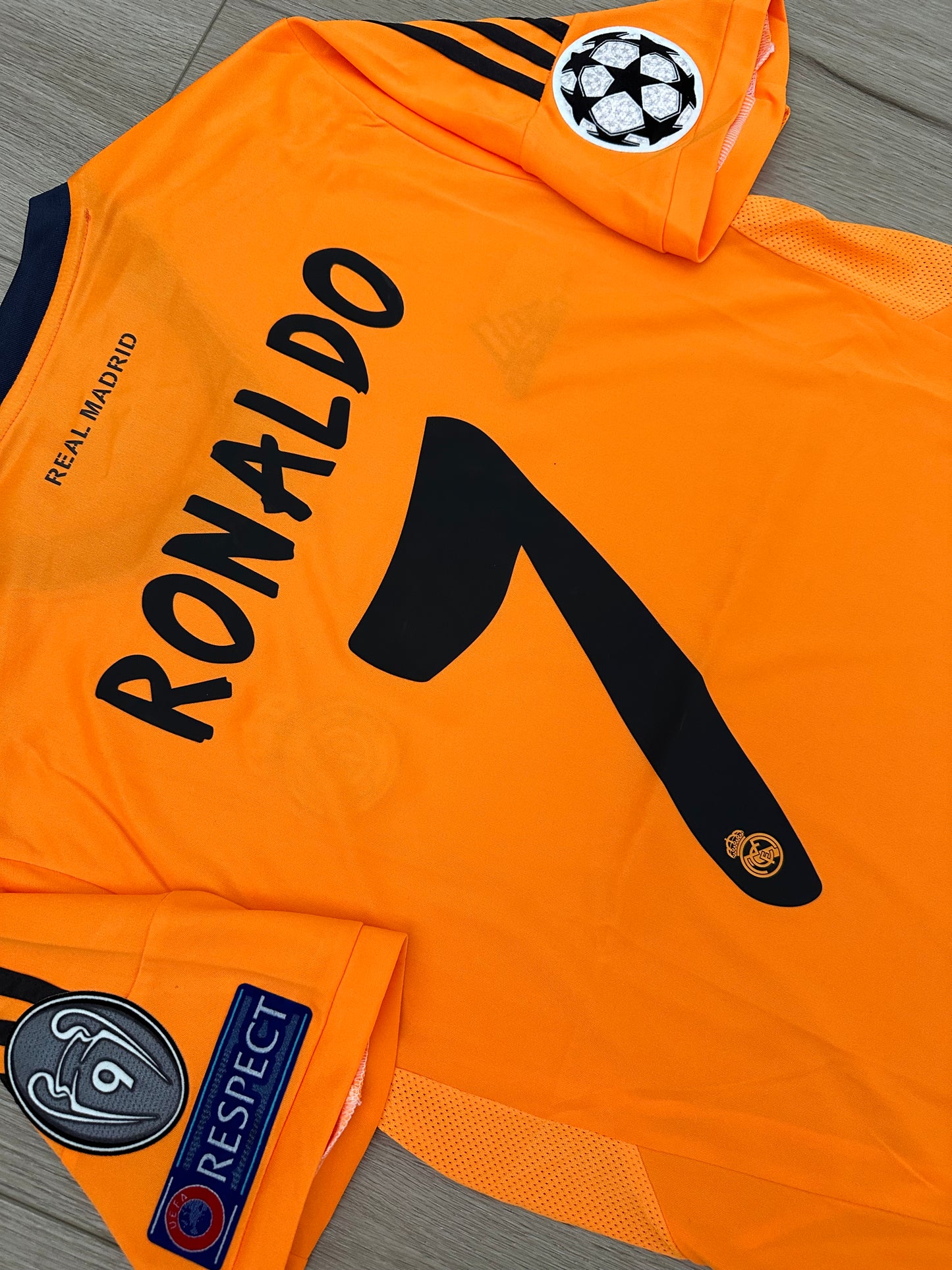 Real Madrid 13/14 Cristiano Ronaldo UCL Retro Orange Third Jersey Men’s Size