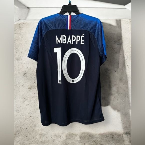 France Kylian Mbappe Soccer Jersey 2018 Home Blue FWC #10 Men Size Shirt