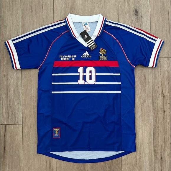 France Zinedine Zidane Soccer Jersey Retro Final 1998 #10 Blue Regular Men Size