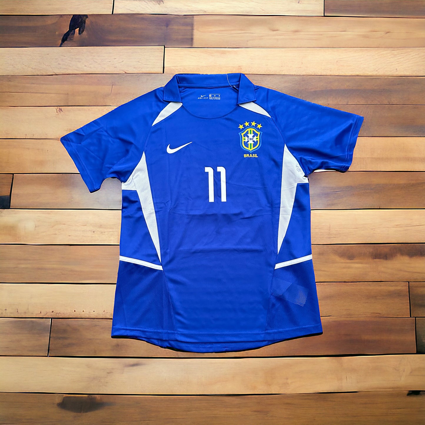 Soccer Jersey Brazil Away Blue FWC 2002 Ronaldinho Gaucho #11 Men Size Football