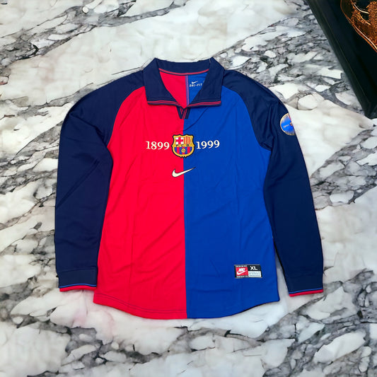 Barcelona Rivaldo 1999 Soccer Jersey Retro Long Sleeves Home #11 Shirt Men Size