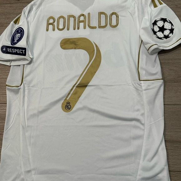 Real Madrid Cristiano Ronaldo #7 Soccer Jersey 2012 Home UCL White Gold Men Size