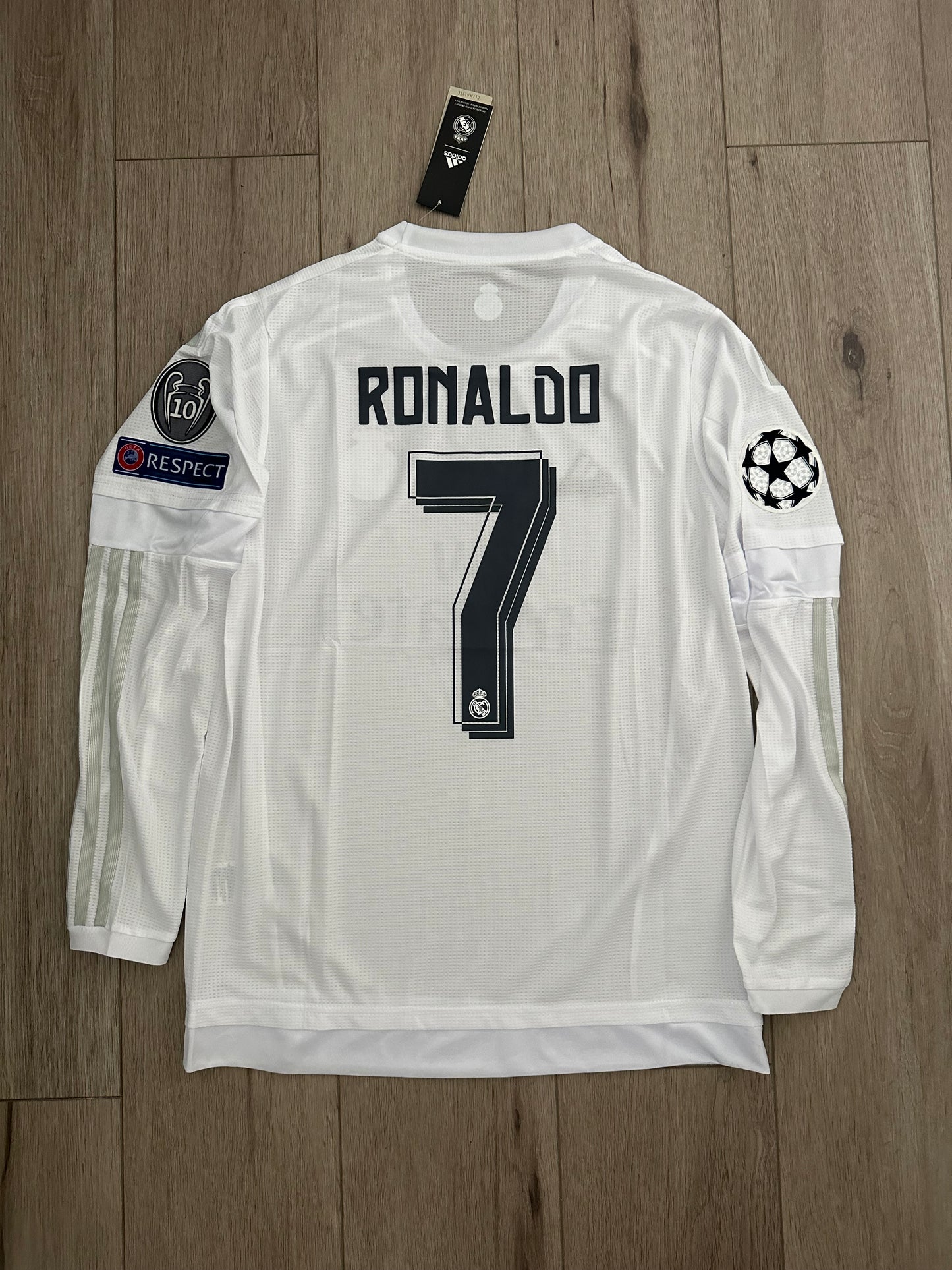 Real Madrid Ronaldo 2016 Final UCL Soccer Jersey white Long Sleeves Men’ Size