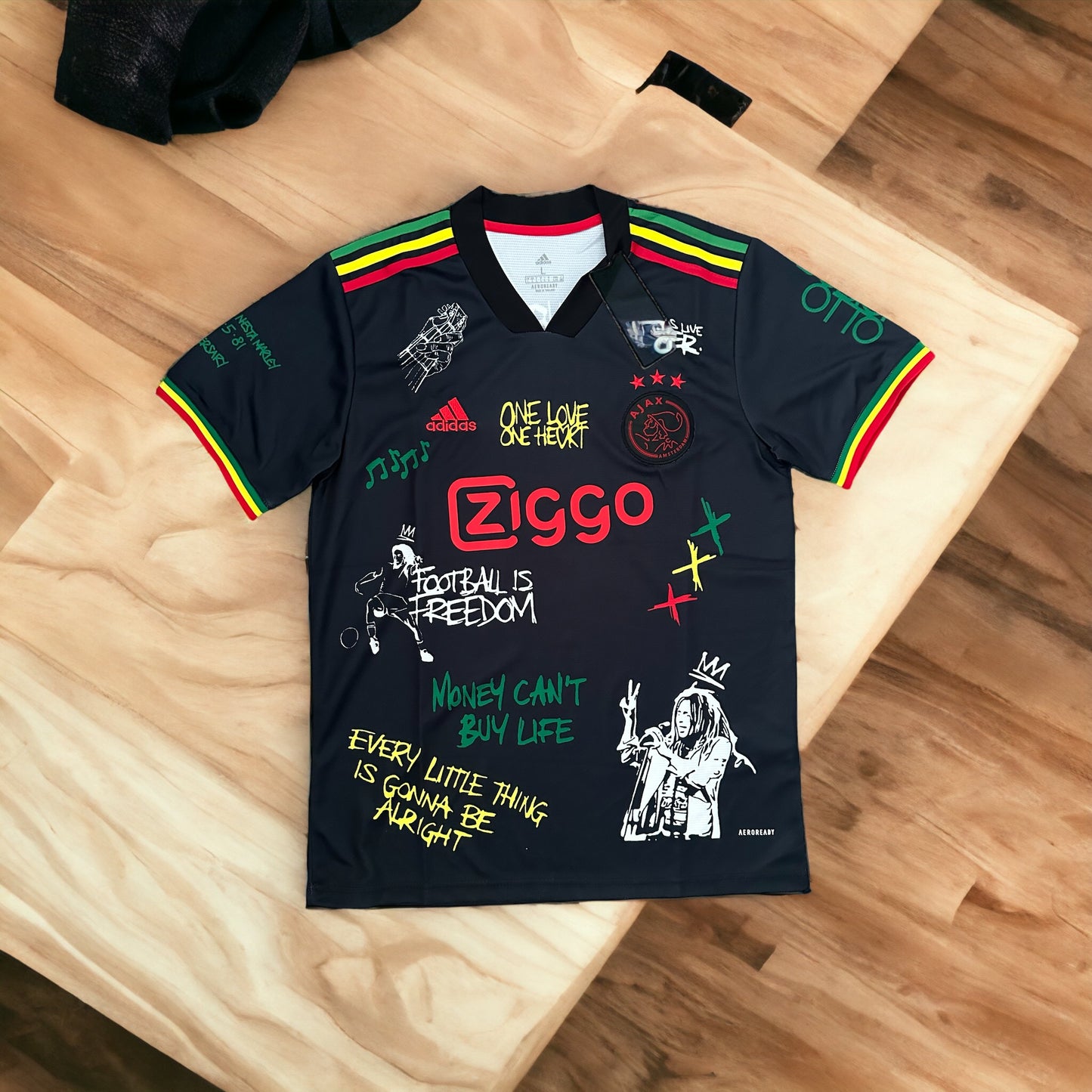 Rare Soccer Jersey Ajax Bob Marley Special Edition Black Regular Men Size Shirt