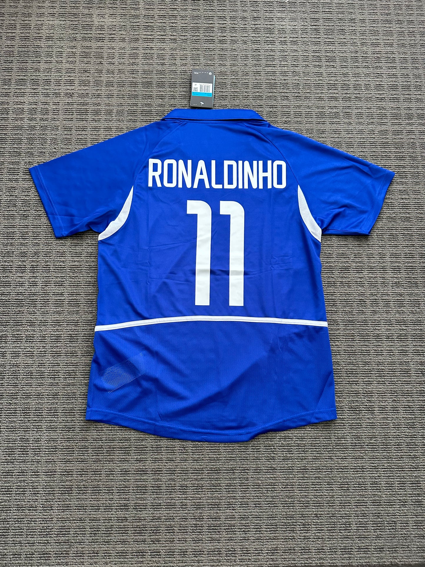 Soccer Jersey Brazil Away Blue FWC 2002 Ronaldinho Gaucho #11 Men Size Football