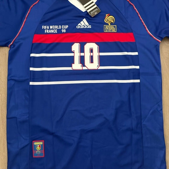 France Zinedine Zidane Soccer Jersey Retro Final 1998 #10 Blue Regular Men Size