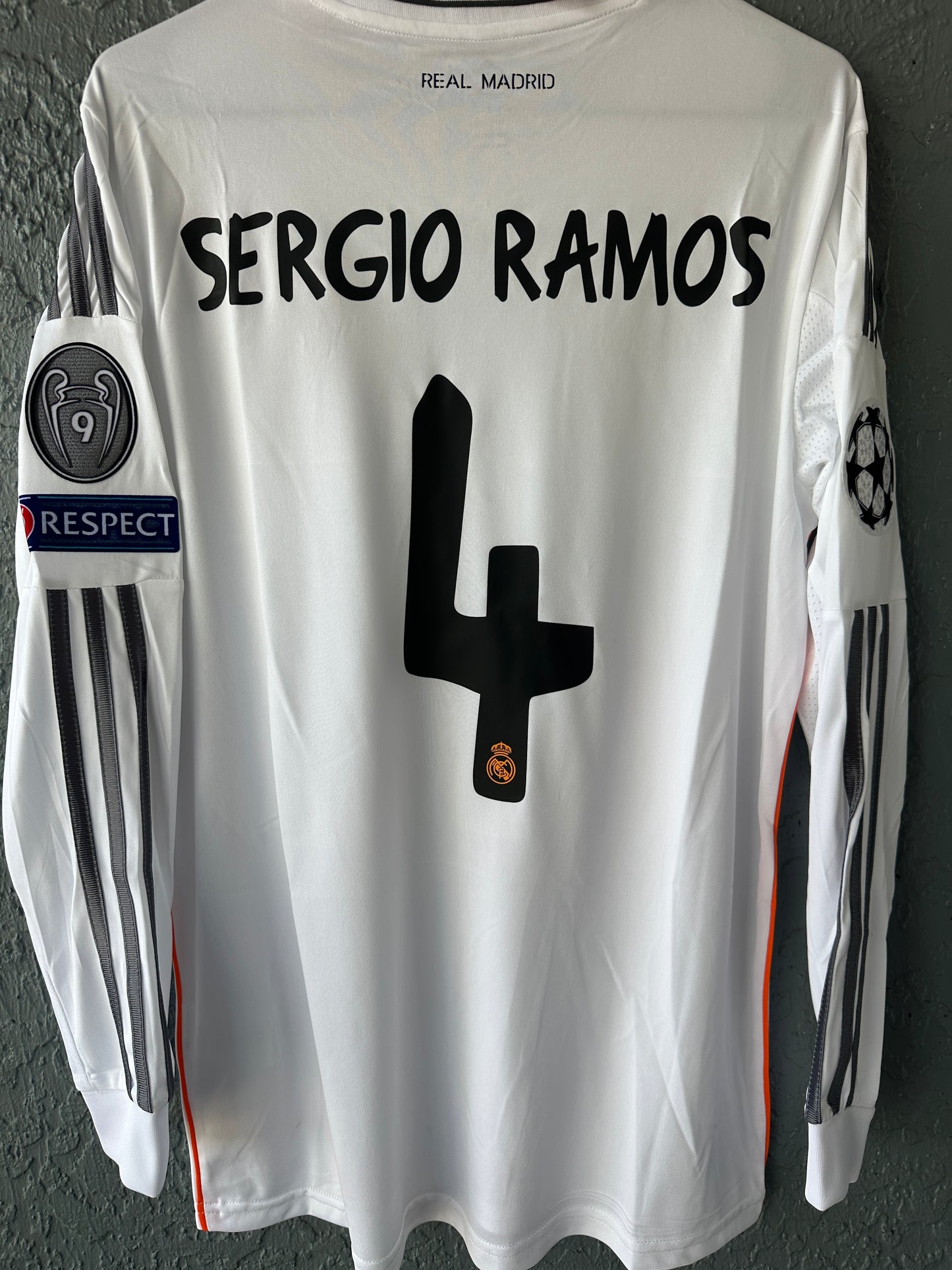 Real Madrid Sergio Ramos #4 Retro Soccer Jersey 2014 Final UCL White Men Size