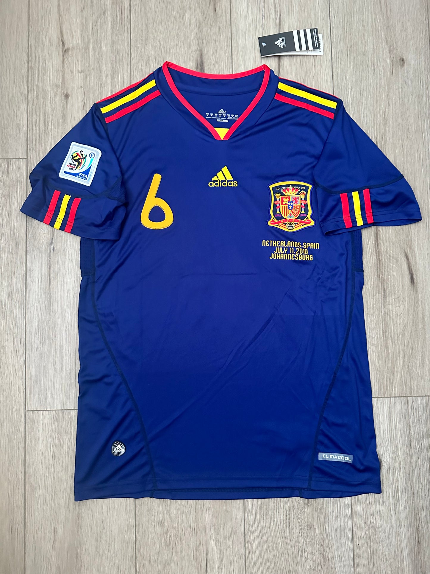 Spain Andres Iniesta 2010 Soccer Jersey Final Fifa World Cup Blue Size Men Shirt