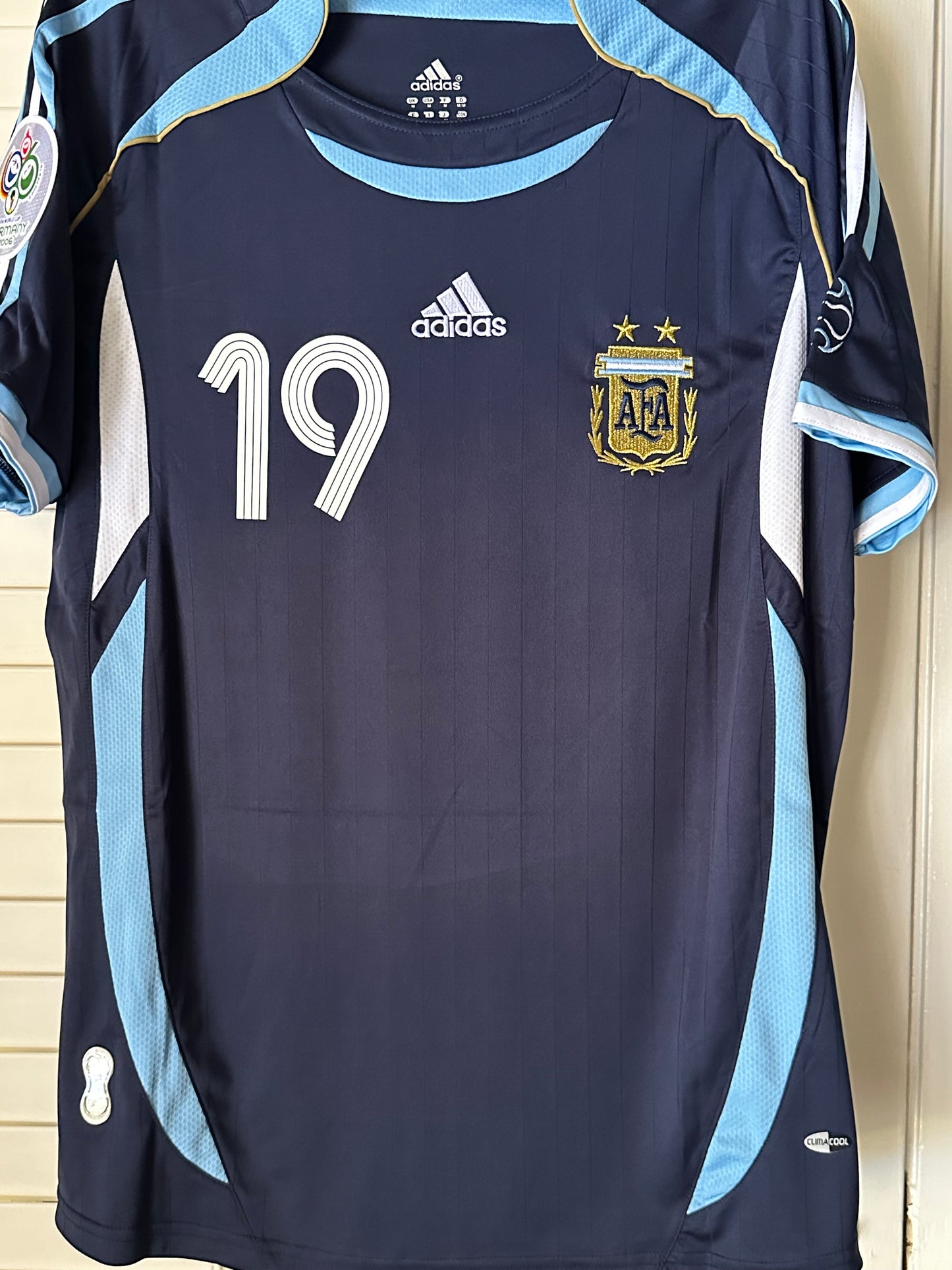 Argentina Messi #19 Retro Soccer Jersey Away Blue 2006 FWC Men Size Shirt