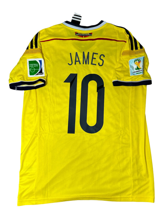Colombia James Rodriguez #10 Home Yellow FWC Soccer Jersey 2014 Legend Men