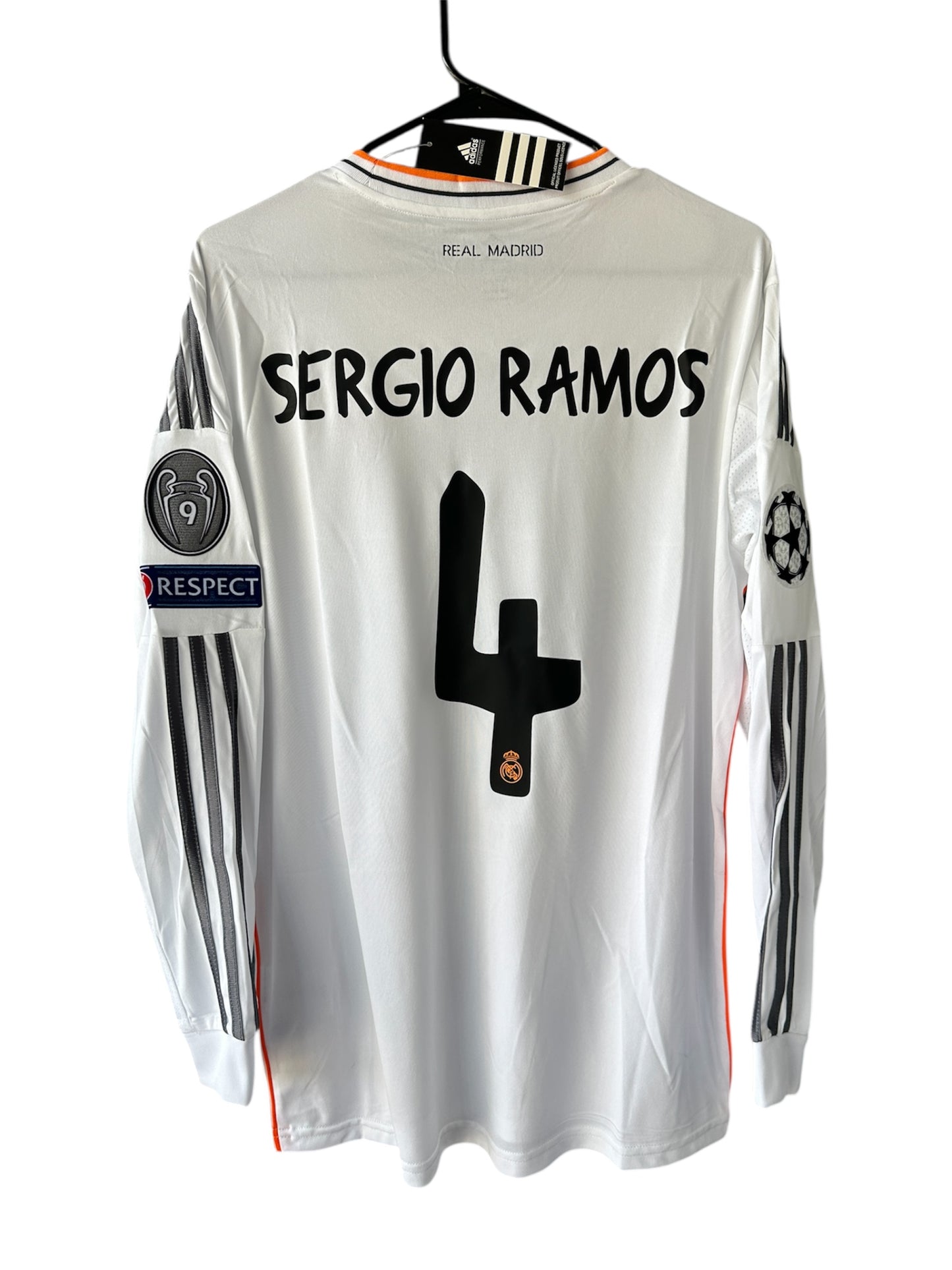 Real Madrid Sergio Ramos #4 Retro Soccer Jersey 2014 Final UCL White Men Size