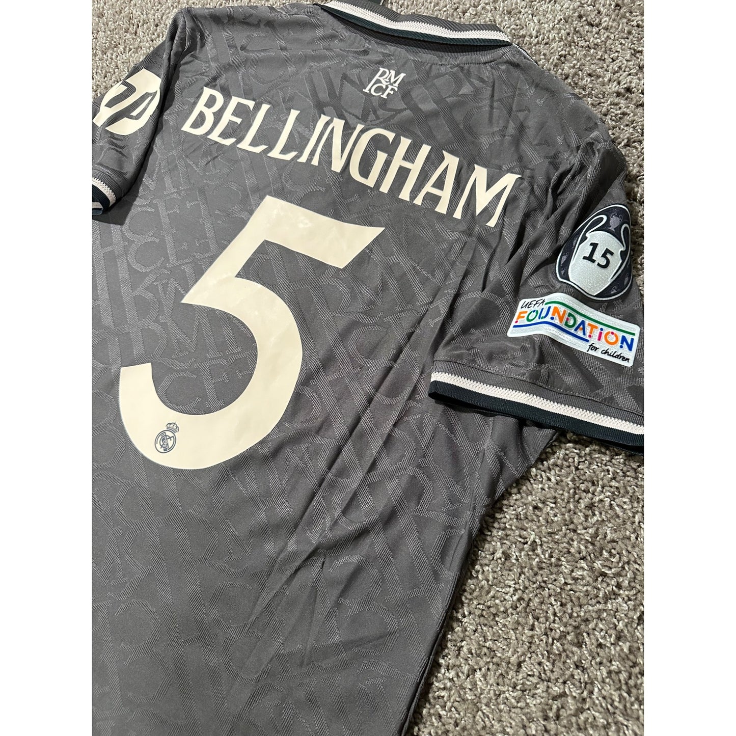 Real Madrid Jude Bellingham #5 Soccer Jersey Away Gray 2024/25 UCL Men Size Shirt