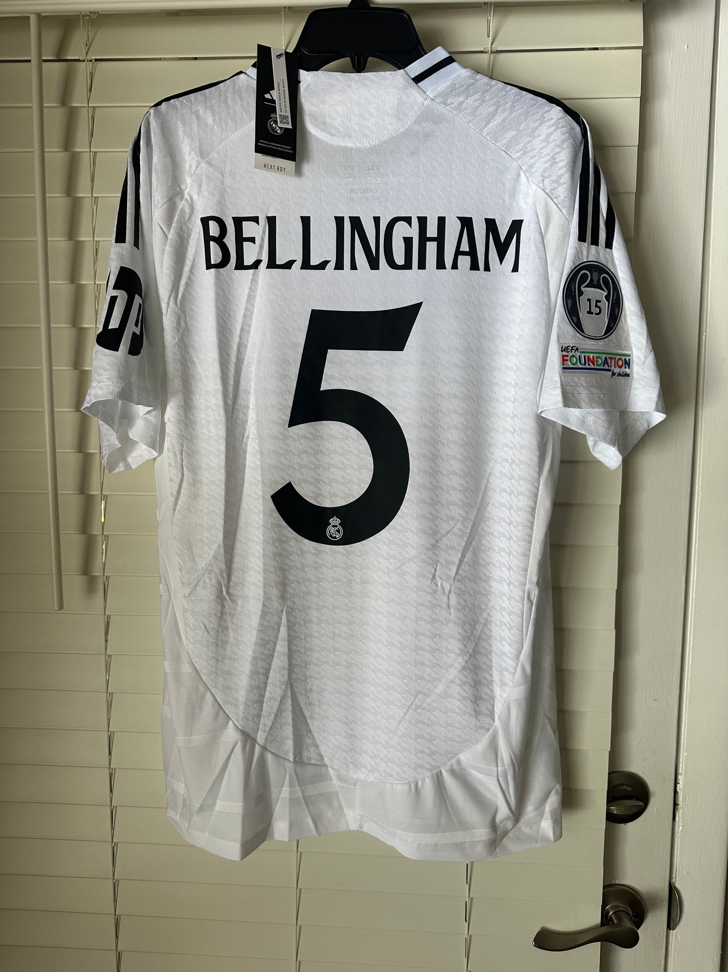 Real Madrid Jude Bellingham #5 2024/25 UCL Home White Soccer Jersey Men Size