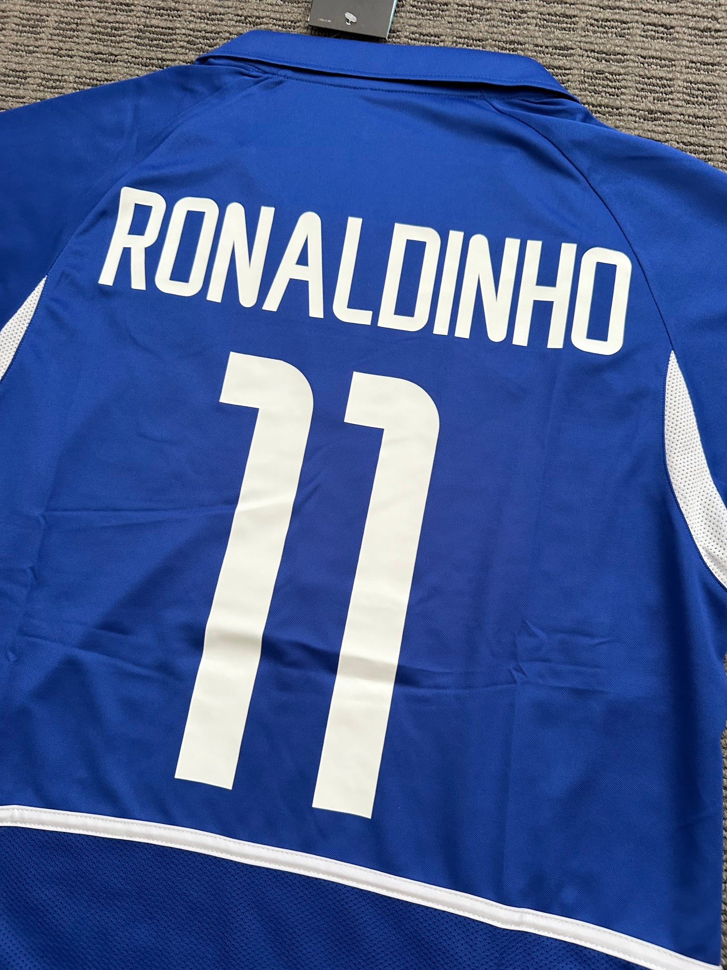 Soccer Jersey Brazil Away Blue FWC 2002 Ronaldinho Gaucho #11 Men Size Football