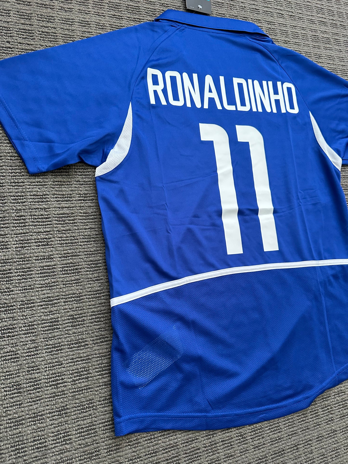 Soccer Jersey Brazil Away Blue FWC 2002 Ronaldinho Gaucho #11 Men Size Football