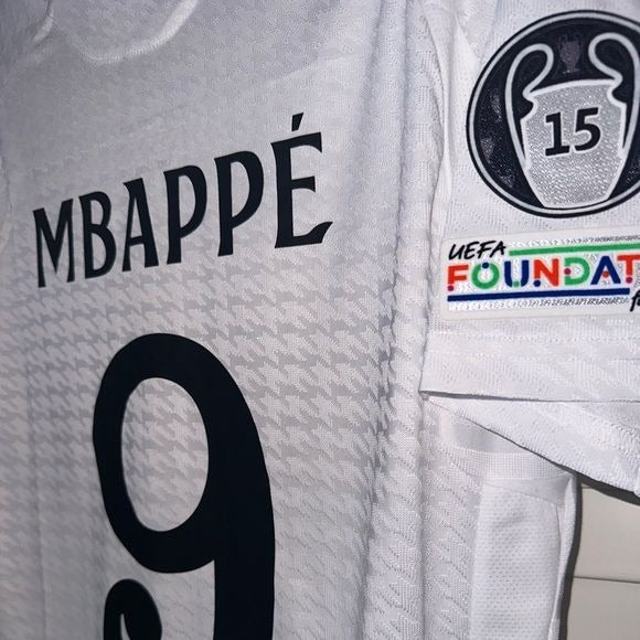 Real Madrid Kylian Mbappe #9 2024/25 Home White Soccer Jersey UCL Men Size team