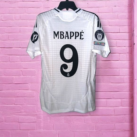 Real Madrid Kylian Mbappe #9 2024/25 Home White Soccer Jersey UCL Men Size team