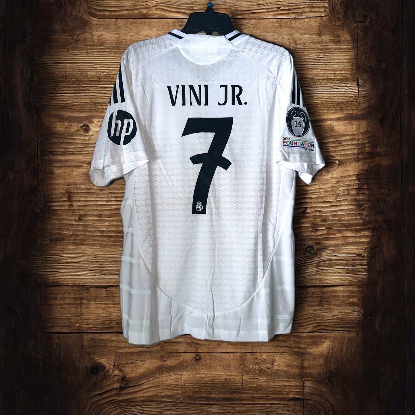 Real Madrid Vinicius Jr #7 2024/25 Home White UCL Soccer Jersey Men Size Shirt