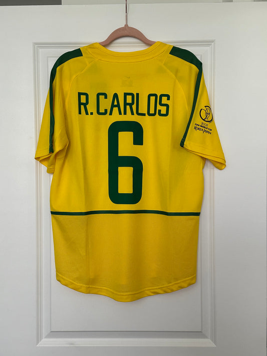 Brazil Roberto Carlos #6 Retro Soccer Jersey Shirt Home Yellow FWC 2002 Men Size